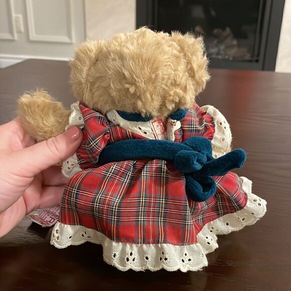 Vintage Russ Berrie, Beverly the Tan Bear From The Past Plush 10” Plaid Dress - Picture 6 of 8